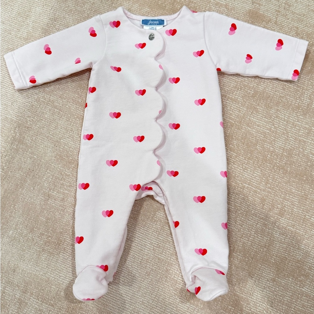 Jacadi Pink Footed One-Piece with Red & Pink Hearts